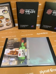 Menu bìa da đen gáy còng in UV _ Mỳ Reman Nhật