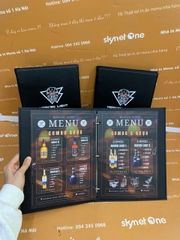 Menu bìa da in UV gáy còng + thẻ tích rượu _ Thẩm mĩ tinh thế, Thiết kế tinh xảo _ Heaven Light