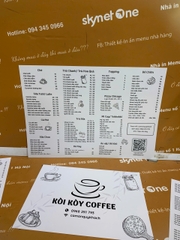 Menu cầm tay giấy nhựa 385 _ Nâng Tầm Trải nghiệm thực khách_ Tiệm Kòi Kòy
