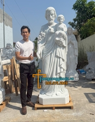 Tượng Thánh Giuse Bồng Chúa Và Mẹ Lộ Đức Đá Trắng Cao 2m