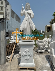 Tượng Lòng Chúa Thương Xót Đá Trắng Đẹp Cao 1m5 Kèm Đế 1m
