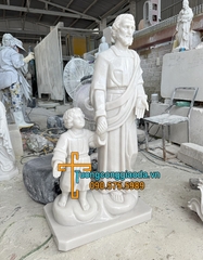 Tượng Thánh Giuse Dắt Chúa Đá Trắng Non Nước Cao 1m5