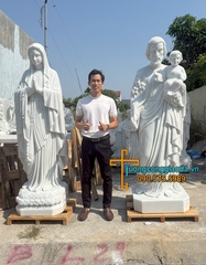 Tượng Thánh Giuse Bồng Chúa Và Mẹ Lộ Đức Đá Trắng Cao 2m