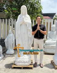 Tượng Thánh Giuse Bồng Chúa Và Mẹ Lộ Đức Đá Trắng Đẹp Cao 2m