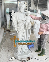 Tượng Thánh Giuse Bồng Chúa Đá Trắng Mịn Đẹp Cao 1m8