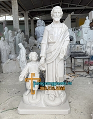 Tượng Thánh Giuse Dắt Chúa Đá Trắng Non Nước Cao 1m5