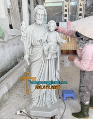 Tượng Thánh Giuse Bồng Chúa Đá Trắng Mịn Đẹp Cao 1m8