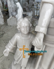 Tượng Thánh Giuse Dắt Chúa Đá Trắng Non Nước Cao 1m5