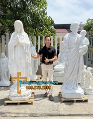 Tượng Thánh Giuse Bồng Chúa Và Mẹ Lộ Đức Đá Trắng Đẹp Cao 2m
