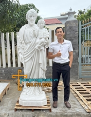 Tượng Thánh Giuse Bồng Chúa Đá Trắng Nguyên Khối Cao 2m