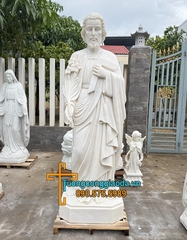 Tượng Thánh Giuse Thợ Đá Trắng Đẹp Cao 2m Kèm Đế Cao 1m
