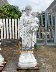 Tượng Thánh Giuse Bồng Chúa Và Chúa Thương Xót Đá Trắng Cao 2m