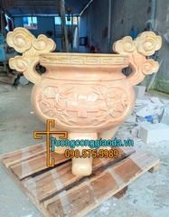 Lư Hương Công Giáo Đá Cẩm Thạch Vàng Đẹp