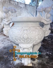 Lư Hương Hoa Sen Bằng Đá Cẩm Thạch Trắng Đẹp