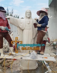 Tượng Chúa Giang Tay Bằng Đá Trắng Nguyên Khối