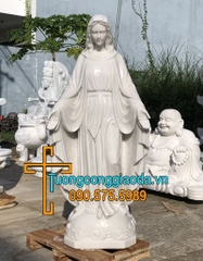 Tượng Đức Mẹ Ban Ơn Đá Cẩm Thạch Trắng Cao 1m2