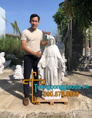 Tượng Đức Mẹ Ban Ơn Đá Cẩm Thạch Trắng Cao 1m2