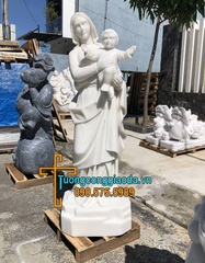 Tượng Đức Mẹ Bồng Chúa Hài Đồng Bằng Đá Trắng Đẹp
