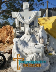 Tượng Đức Mẹ Sầu Bi Và Cây Thánh Giá Bằng Đá Trắng Đẹp Nhất