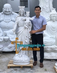 Tượng Mẹ Maria Bồng Chúa Hài Đồng Bằng Đá Đẹp Cao 1m6