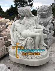 Tượng Mẹ Sầu Bi Đá Trắng Nguyên Khối Đẹp Cao 1m2