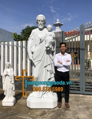 Tượng Thánh Giuse Bằng Đá Trắng Đẹp Cao 2m5