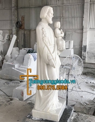 Tượng Thánh Giuse Bồng Chúa Giesu Đá Cẩm Thạch Trắng Cao 2m