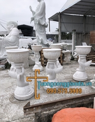 Tượng Thiên Thần Đội Chậu Hoa Bằng Đá Trắng Non Nước