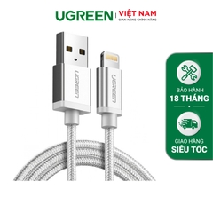 UGREEN USB 2.0 A to Lightning Cable Nickel Plating Aluminum Braid 0.25m (White) US291 60159
