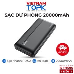 Sạc dự phòng 20000mAh TOPK I2015P - Sạc nhanh PD QC 3.0 18W - 2 cổng ra - Hàng chính hãng - Bảo hành 12 tháng 1 đổi 1