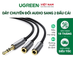 UGREEN 3.5mm Audio Cable Splitter M/2F Aluminum Shell with Braided 20cm (Black) AV123 70102
