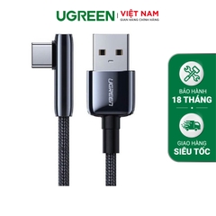 UGREEN USB 2.0 A to Angled USB-C M/M Cable Nickel Plating Zinc Alloy Shell with Braided (Black) US317 70430