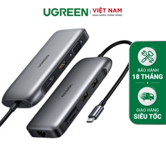 UGREEN USB-C To 2*USB 3.0 A+ HDMI+ VGA+ DP+ RJ45（Gigabit）+SD/TF + PD Converter （Gray） CM274 70301