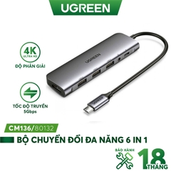 UGREEN USB-C To HDMI+3*USB 3.0 A+ AUX3.5mm+PD Power Converter CM136 80132