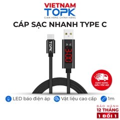 Dây sạc iPhone Type-C Micro USB TOPK AC27 - Sạc nhanh 3A - Màn hình LED - Hàng chính hãng Bảo hành 12 tháng 1 đổi 1