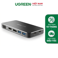 USB-C sang VGA+HDMI+DP+2*USB3.0+Type C(PD) Silver Trắng 40872