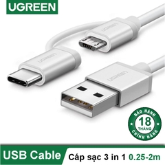 Dây USB ra 2 đầu Micro USB Cable và USB-C 0.25M 20870