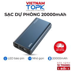 Sạc dự phòng 20000mAh TOPK I2006P Sạc nhanh PD QC 3.0 18W 3 đầu ra - Hàng phân phối chính hãng Bảo hành 12 tháng 1 đổi 1
