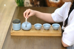 Bộ thưởng trà trầm gốm mộc