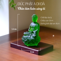 Tượng Đức Phật A Di Đà lưu ly xanh lá 12cm
