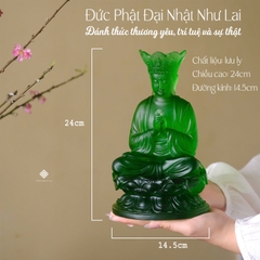 Đức Phật Đại Nhật Như Lai lưu ly xanh lá 24cm