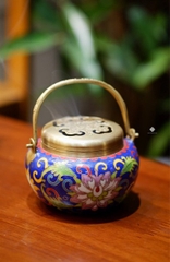 Lư đồng chày kim cương đôi khảm pháp lam có quai