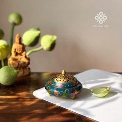 Lư đồng khảm pháp lam màu xanh chân thon