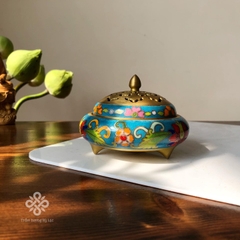 Lư đồng khảm pháp lam màu xanh chân thon