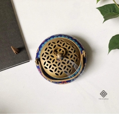 Lư đồng khảm pháp lam xanh tím có quai