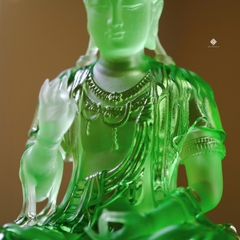 Tượng Quan Âm Bồ Tát lưu ly xanh lá 22.2cm