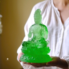 Tượng Quan Âm Bồ Tát lưu ly xanh lá 22.2cm