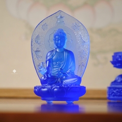 Tượng Phật Dược Sư hào quang lưu ly xanh dương 13.5cm (chưa kèm đế)