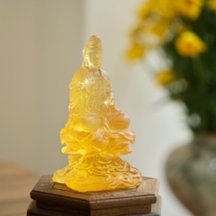 Tượng Quan Âm toạ vân lưu ly vàng 14cm