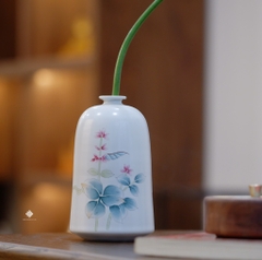 Bình gốm hoa lá vẽ tay 14cm